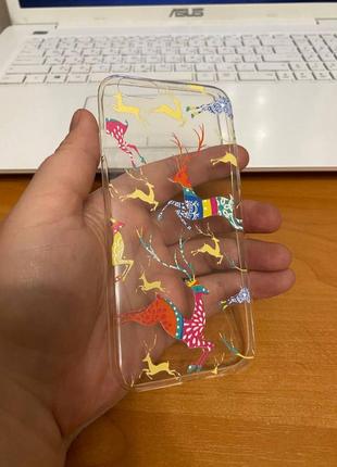 Iphone (айфон) 6 / 6s чехол новогодний, зимний прозрачный силикон олени