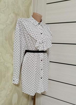 Рубашка блуза с воланами рюшами ретро бохо винтаж в горох с блестящей нитью люрекс