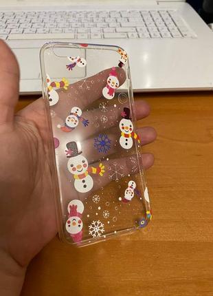 Iphone (айфон) 6 / 6s чехол новогодний, зимний прозрачный силикон снеговик