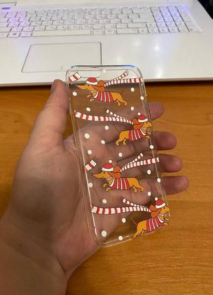 Iphone (айфон) 6 / 6s чехол новогодний, зимний прозрачный силикон собачка