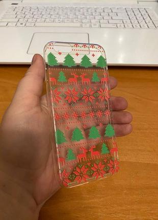 Iphone (айфон) 6 / 6s чехол новогодний, зимний прозрачный силикон олени, елки