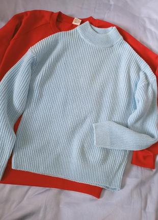 Нежно голубой свитер, джемпер объёмный вязкой английская резинка, размер xs-s, fв sister knitwear.