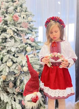 Костюм вишиванка для дівчинки класичний білий з червоним