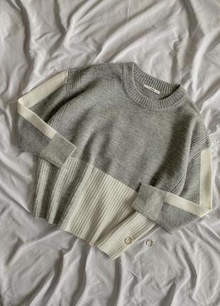 Шикарный серый удлиненный свитер с белыми вставками george