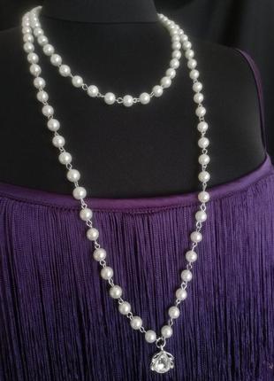 Длинное ожерелье с жемчужиной с подвеской