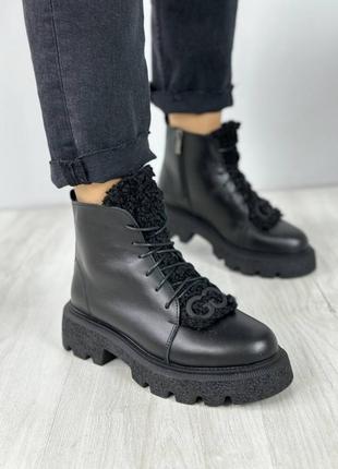 Кожаные ботинки с мехом тедди🖤