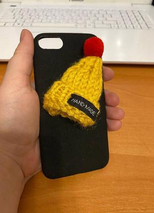 Iphone (айфон) 6 / 6s чехол новогодний, зимний черный пластик, мех сверху с шапочкой