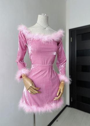 Комплект, костюм топ и юбка с натуральными перьями