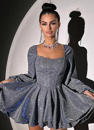 Жіноча срібна сукня з корсетом ☺️ яскрава сукня люрекс ✨
