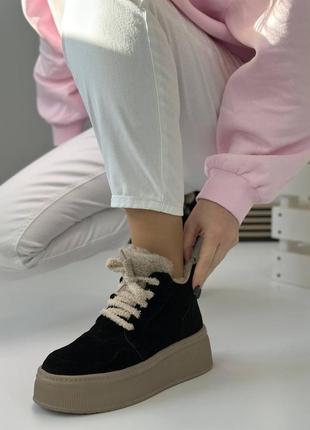 Зимние ботиночки из тедди мехом натуральная замш, натур набивной мех🖤