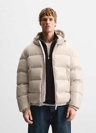 Пуховик чоловічий бежевий дутий zara new