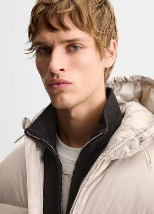 Пуховик чоловічий бежевий дутий zara new4 фото