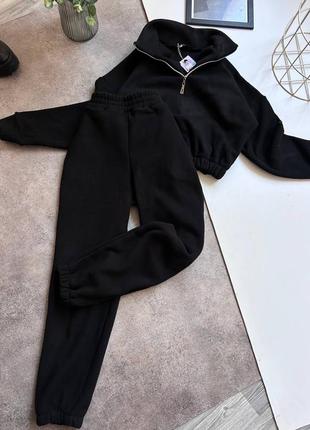 Трендовый женский флисовый костюм зоп кофта полузамок и штаны зимний комплект