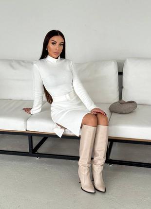 Удобное теплое платье мини с разрезами платье базовое из ангоры качественное с поясом