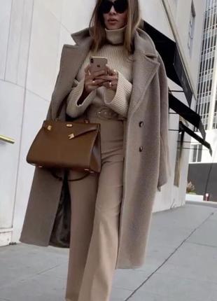 Zara широкие брюки полной длины верблюжьего цвета
