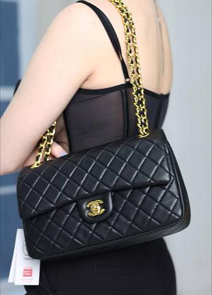 Женская кожаная сумка шаннель chanel classic black gold