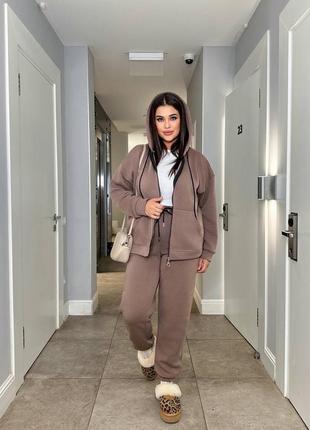 Теплый костюм батал зп кофта толстовка на молнии и штаны базовый комплект женский батал на флисе