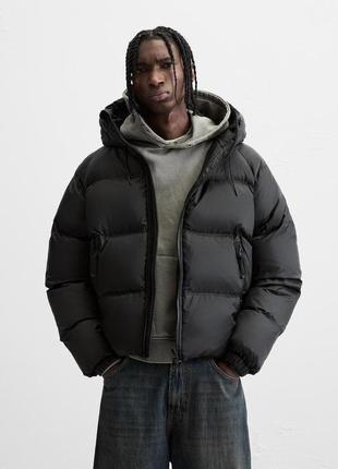 Стеганый пуховик мужской черный zara new