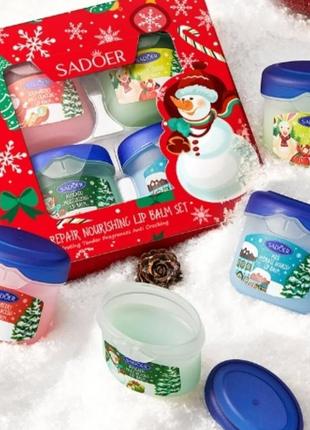 🎄🧑‍🎄новогодний набор бальзамов для губ (вазелин) с 4 шт. с различными ароматами sadoer (4x7 г)☃️❄️