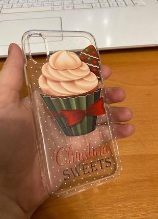 Iphone (айфон) x/xs чохол новорічний, зимовий прозорий силікон