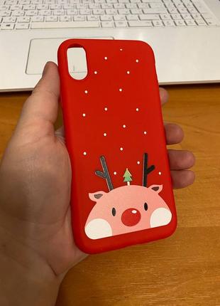 Iphone (айфон) x/xs чохол новорічний, зимовий червоний силікон