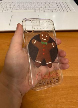 Iphone (айфон) x/xs чехол новогодний, зимний прозрачный силикон