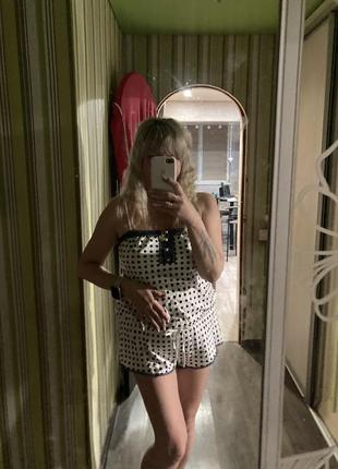 Пижамка ромпер атлас комби шорты 🍓для сну m/l в горошок 🍓