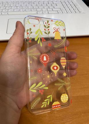 Iphone (айфон) 7 plus (7 плюс) чехол новогодний, зимний прозрачный силикон