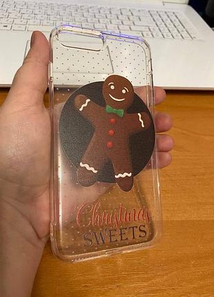 Iphone (айфон) 7 plus (7 плюс) чехол новогодний, зимний прозрачный силикон печенье