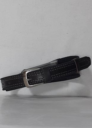 Ремінь 02.041.081 двошаровий шкіряний чорний + коричневий (2 х 87 см) з білою пряжкою