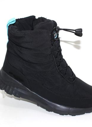 Женские черные дутики с натуральной шерстью, эластичная шнуровка и молния