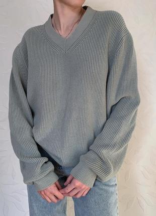 Удлиненный хлопковый мятный зеленый свитер zara