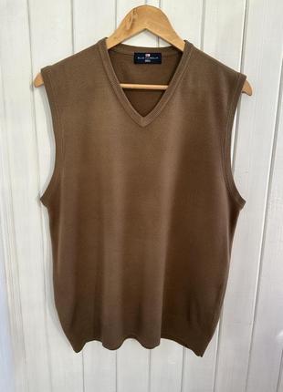 Жилет, жилетка blue harbour, чоловіча, вʼязана, з v-подібним вирізом, коричневого кольору, матеріал акрил, розмір m-l