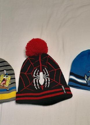 Шапка в'язана дитяча тепла -губка боб , spider-man ,черепашки ніньзя - р. -52 -54
