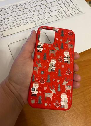 Iphone (айфон) 12 / 12 pro (12 / 12 про) чехол новогодний, зимний красный силикон