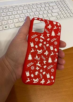 Iphone (айфон) 11 pro (11 о) чехол новогодний, зимний красный силикон олень