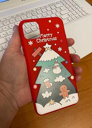 Iphone (айфон) 11 pro max (11 о макс) чехол новогодний, зимний красный силикон елка