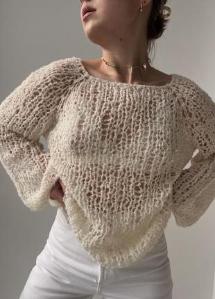 Светр-павутинка оверсайз з вовни альпака буклє
