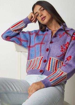 Винтажный лавандовый кардиган на пуговицах в принт от zara