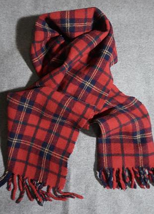 Шарф шерсть красный в клетку теплый marks spencer 138 х 27 см