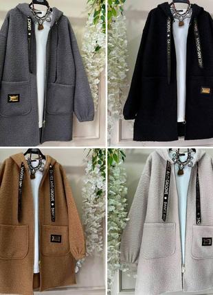 Тренч пальто с капюшоном барашек букле 42-56