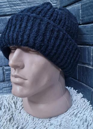 Зимняя черная  шапка  ferz с подворотом шерсть 40% альпака 10% акр. 50% 29355