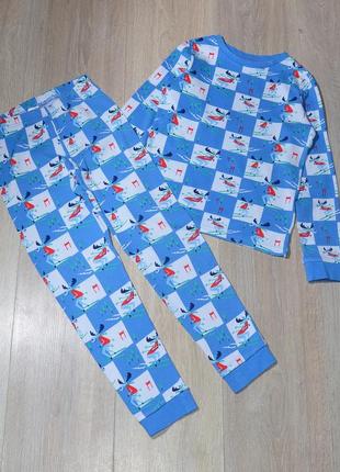 Новогодняя пижама tu 7-8 лет. 122/128 пижамка домашний костюм рождественская дед мороз олени на мальчика зимняя праздничная  george