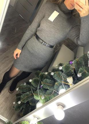 Платье рубчик теплая графит dilvin