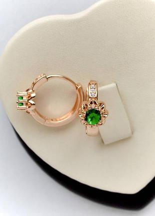 Позолоченные серьги кольца зеленые камни медицинское золото позолоченное серьги зеленоные камены медзолото