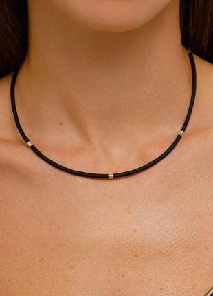 Шнурок срібло 925 каучуковий зі вставками 4010