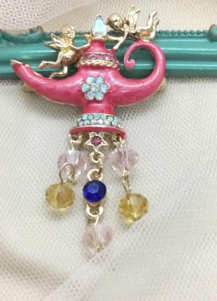 Сказочная брошь чайник в стиле kirks folly, сотейник, ангелы, крылья, подвески