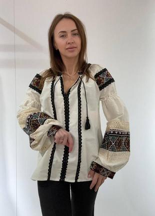 Колоритна блуза вишиванка, українська вишиванка, етно сорочка з вишивкою
