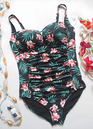 Суперовый слитный моделирующий купальник батал в тропический принт f&f 12-24 🌺🌴🌺