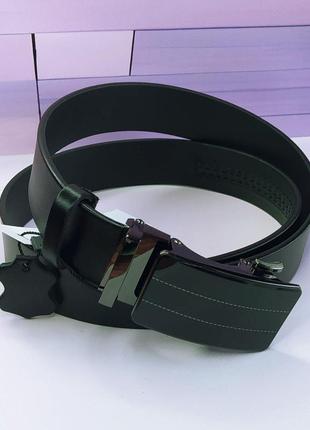 Ремень кожаный мужской, премиум качество, пряжка автомат, цвет черный, ширина 3,5 см